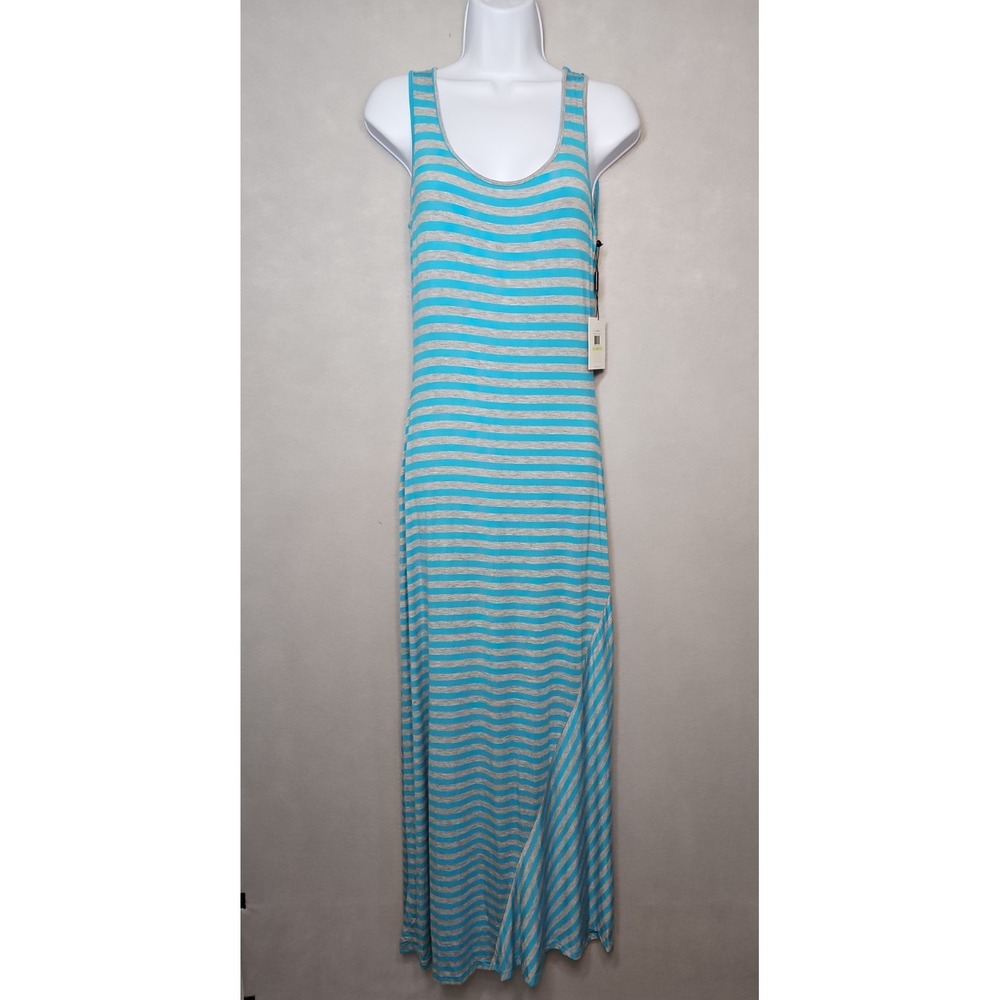 Calvin Klein Womens Blue Gray Striped Sleeveless Maxi Dress Size 4 NWT
